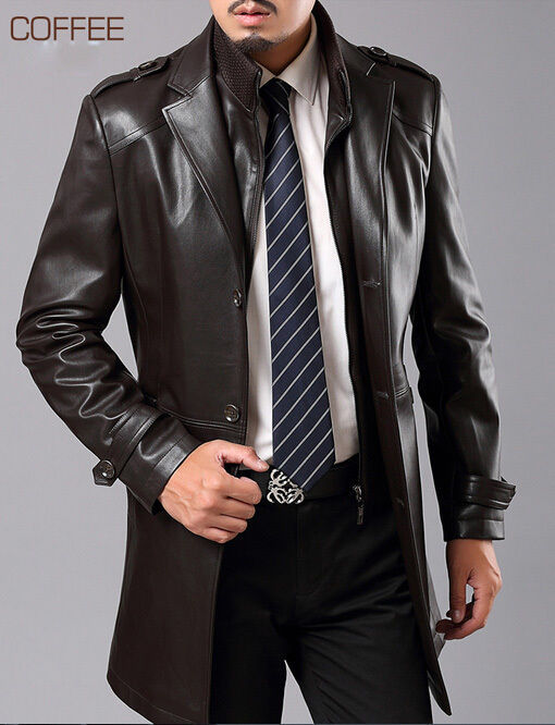 새로운 남성 100 % 양모 가죽 롱 비즈니스 캐주얼 트렌치 코트 재킷 M-4XL/Free shipping brand NEW Mens 100% Sheepskin Leather Long Business Casual Trench Coats Jackets M-4XL